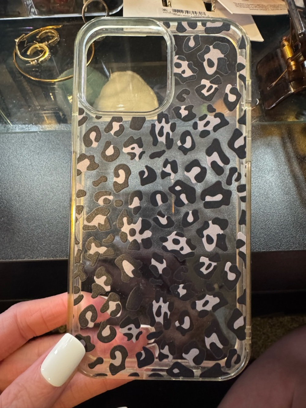 Clear Leopard Print Phone Case - Black & Pink